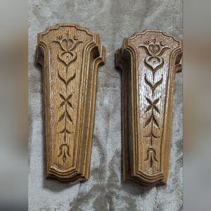 2- Vintage Homco 1981 Holder Wall Pocket Vase Wood Grain